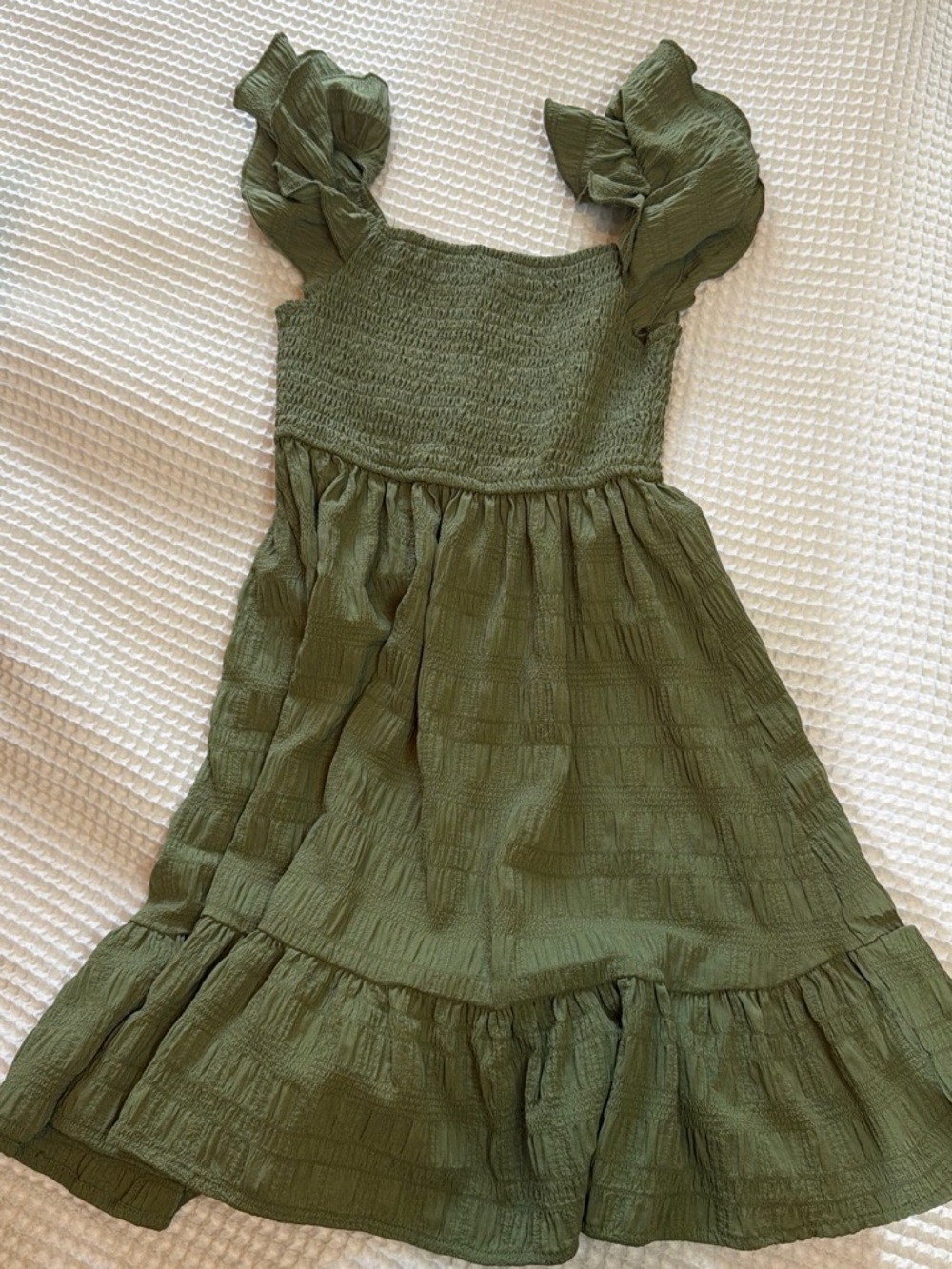 SHEIN Olive Green Smocked Ruffle Tiered Dress